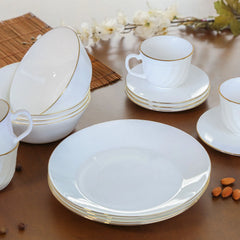 VAJILLA VITROCERAMICA  DECORADA CON BORDE DORADO