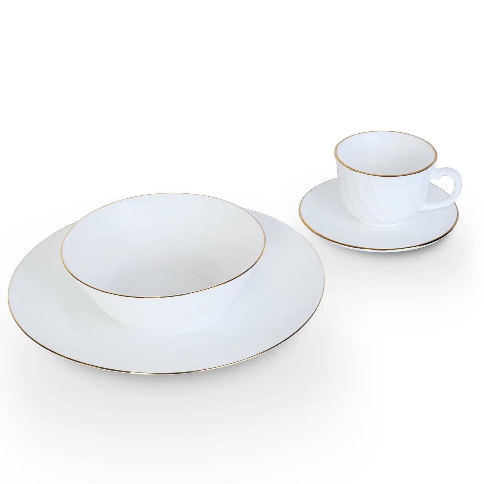 VAJILLA VITROCERAMICA  DECORADA CON BORDE DORADO