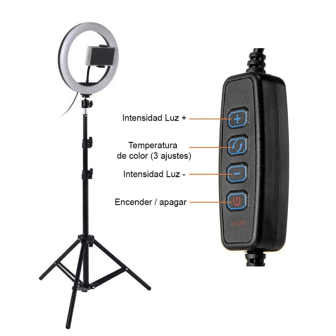 Aro de luz de 33 cm con trípode expandible 2 metros
