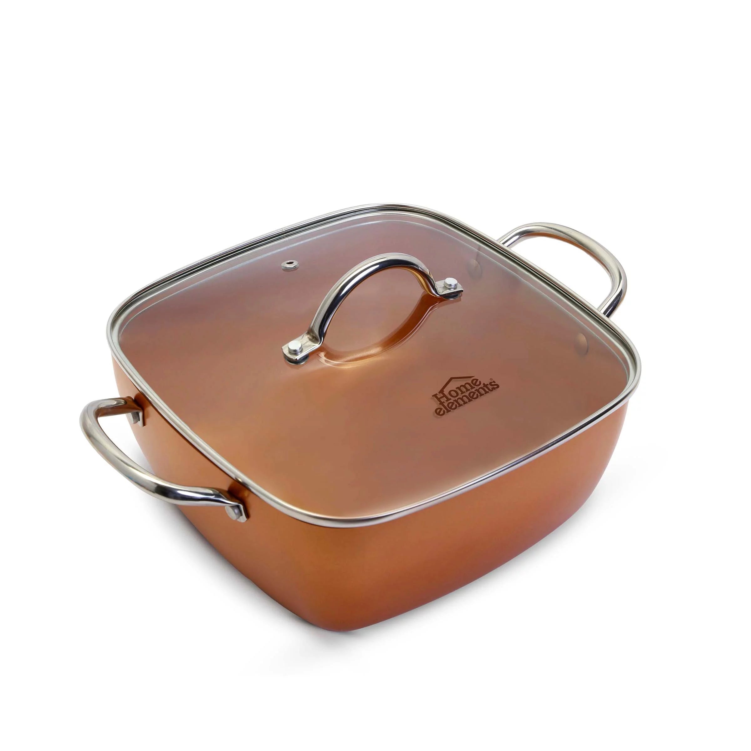 Olla 24X9,5Cm Cuadrada Copper Tapa Vidrio Ceramica